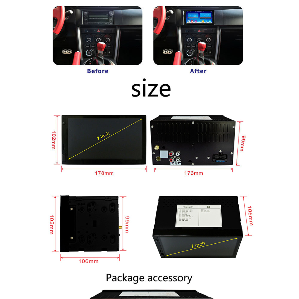 Android 4.4 Car Stereo 7inch 1024x600 GPS Navigation Radio Bluetooth Player